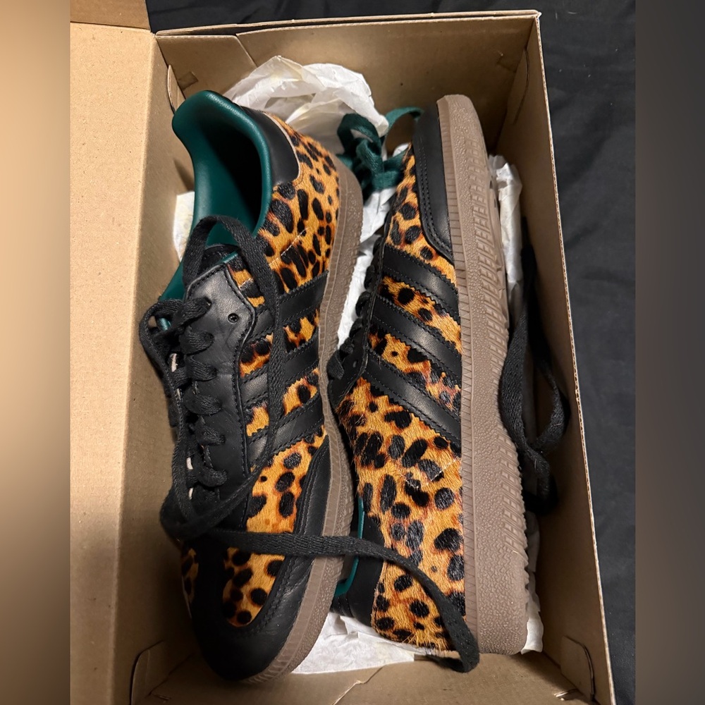 adidas Leopard Print Low-Top Sneakers in Orange, Black & Green
